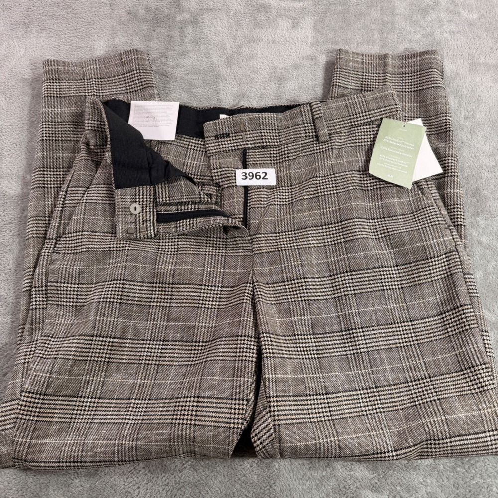 H&M Slacks Women Size 12 Brown Plaid Elastic Waist Ankle Length Trousers